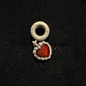 Silver Heart Charm with Red Accent